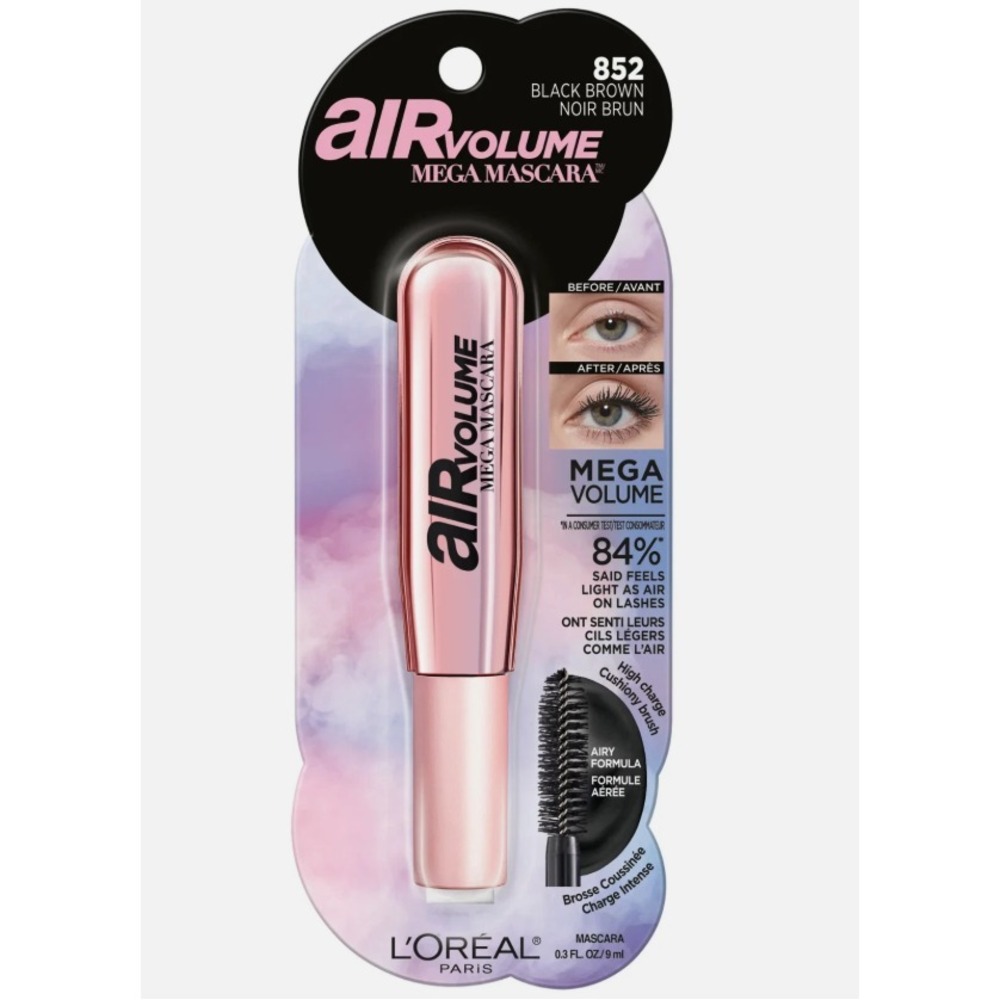 L'Oreal Air Volume Mega Mascara Washable Black Brown 852 2 Pack 0.3 fl oz Each - Picture 2 of 14